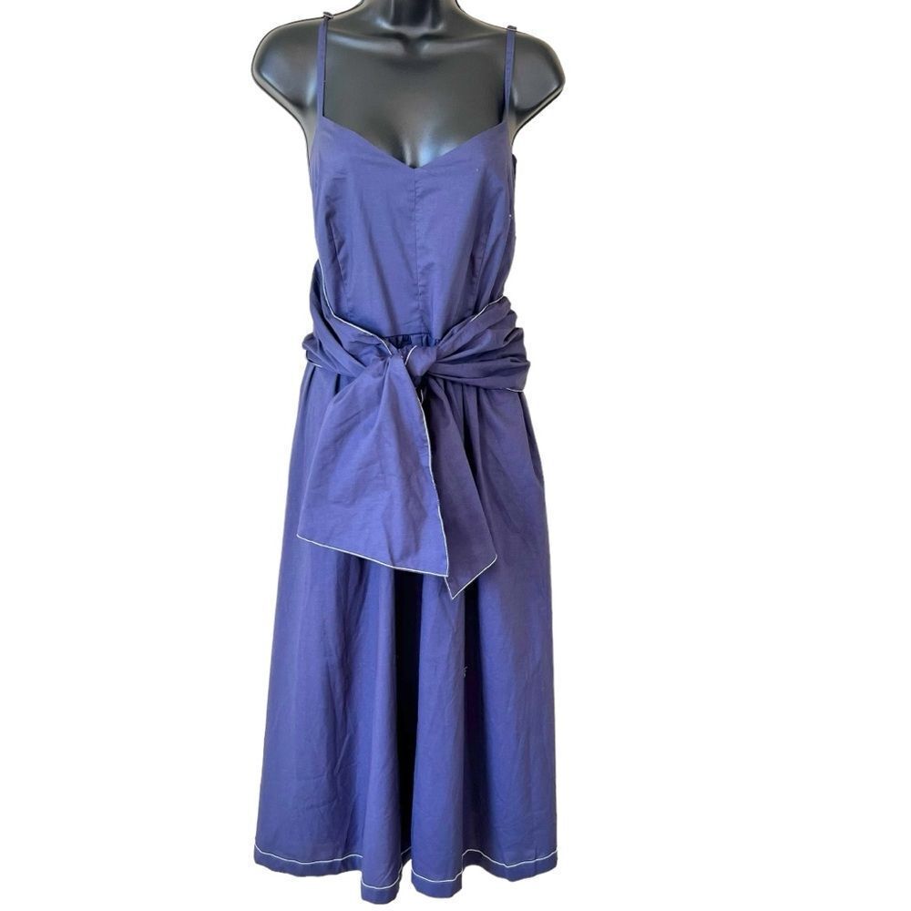 Summersalt The Coastal Poplin Tie-Waist Midi Dress - Midnight